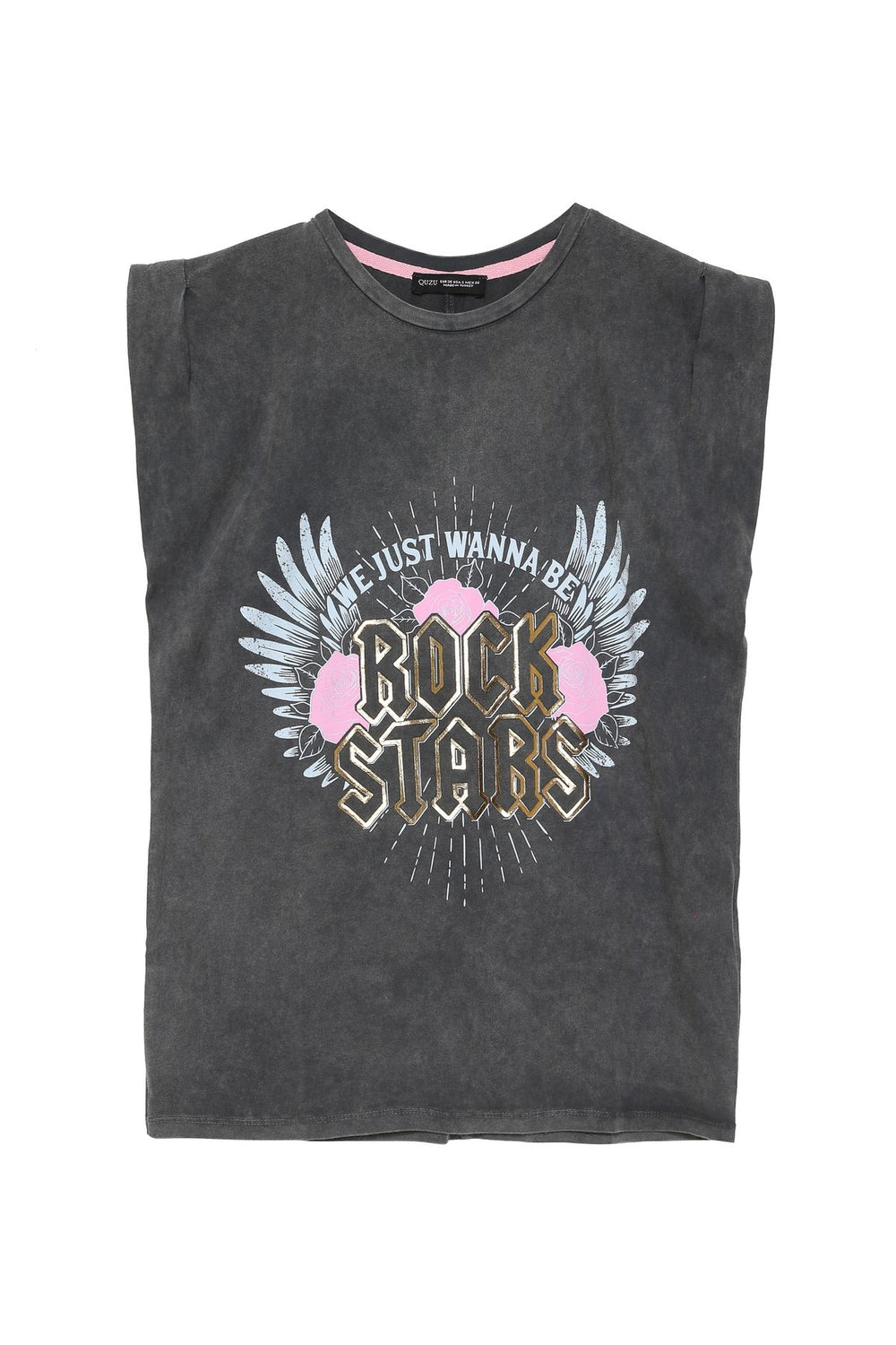 Patterned Sleeveless T-Shirt Anthracite