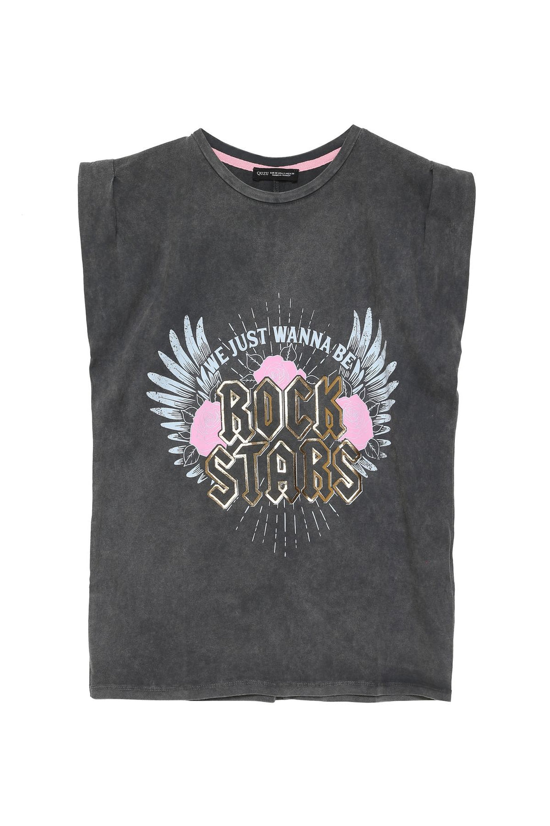 Desenli Kolsuz Tişört Antrasit