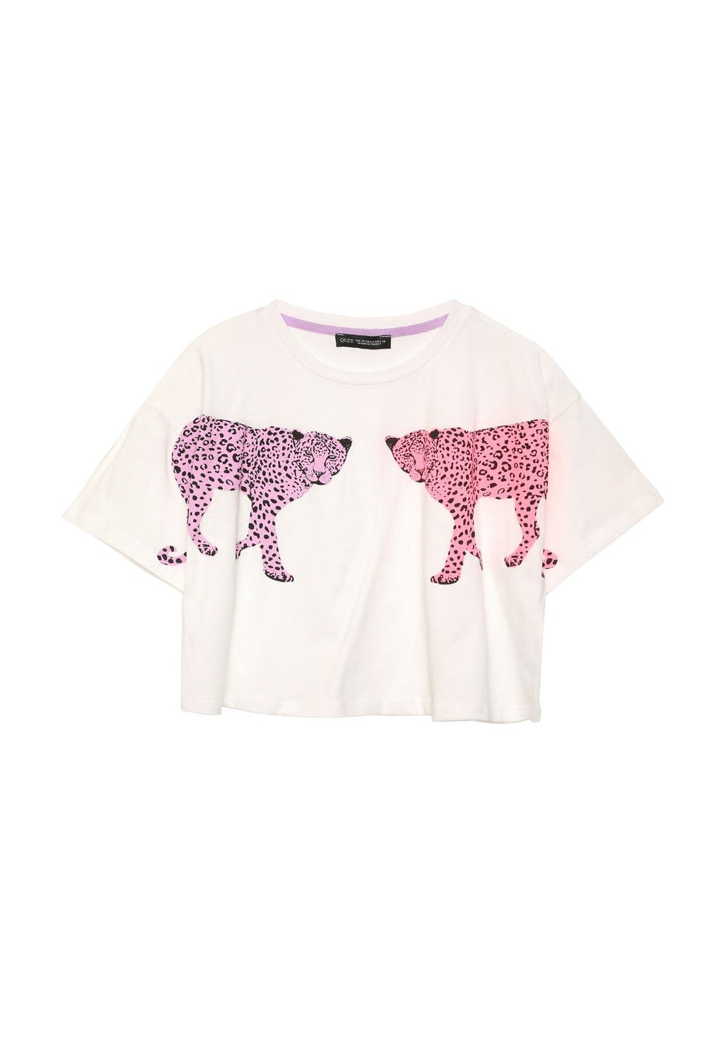 Leopard Detailed Crop T-Shirt Ecru