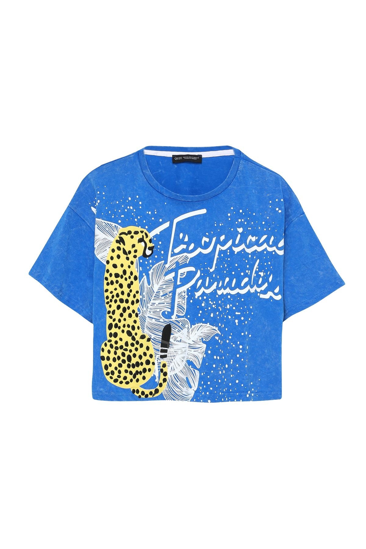 Tropical Leopard Print Crop T-Shirt Sax