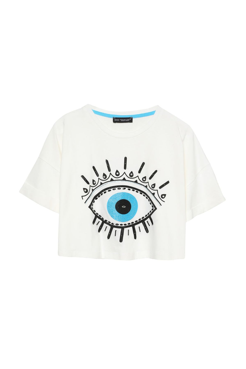 Stone Eye Shaped Crop T-Shirt Ecru