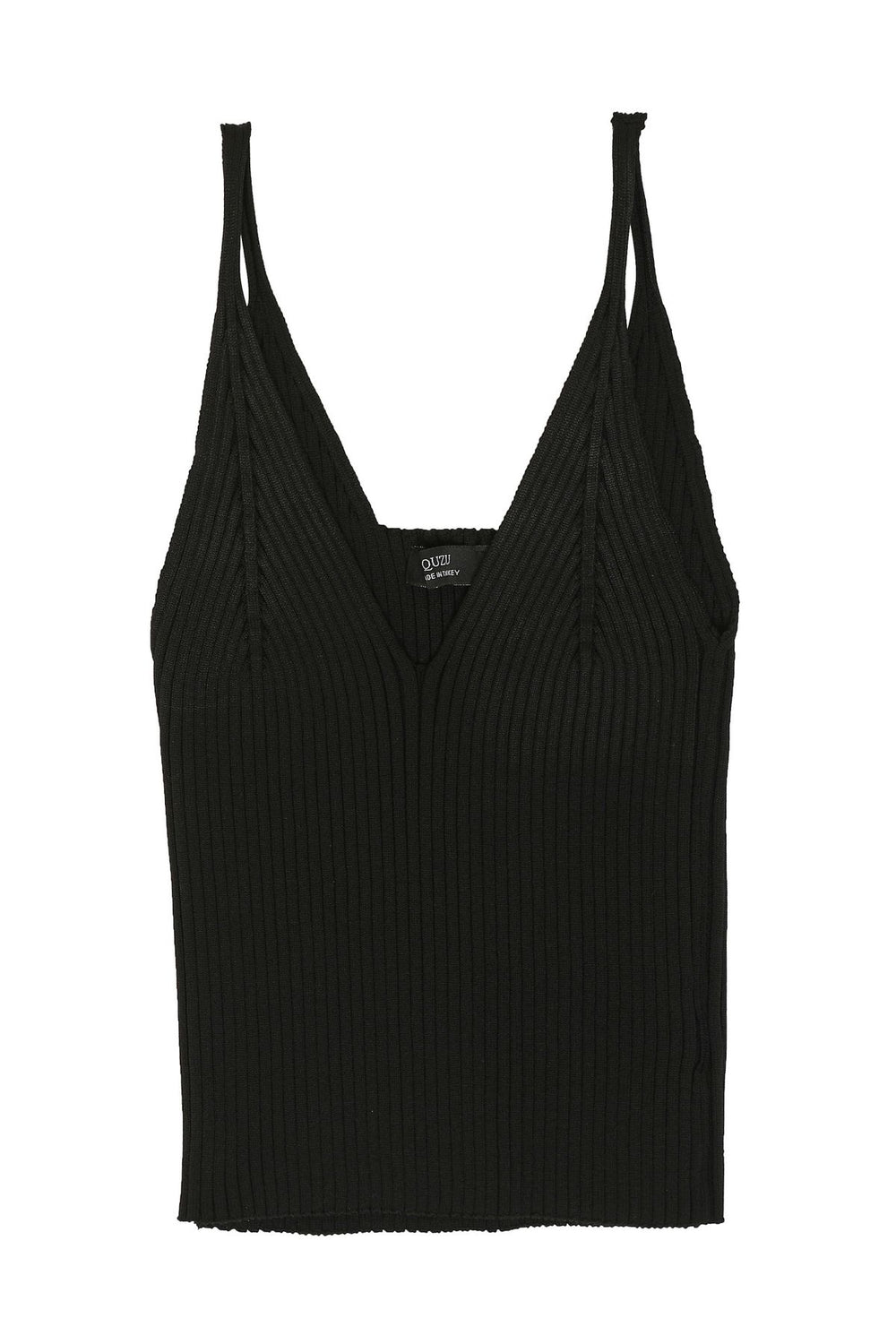 Thin Strap Knitwear Crop Blouse Black