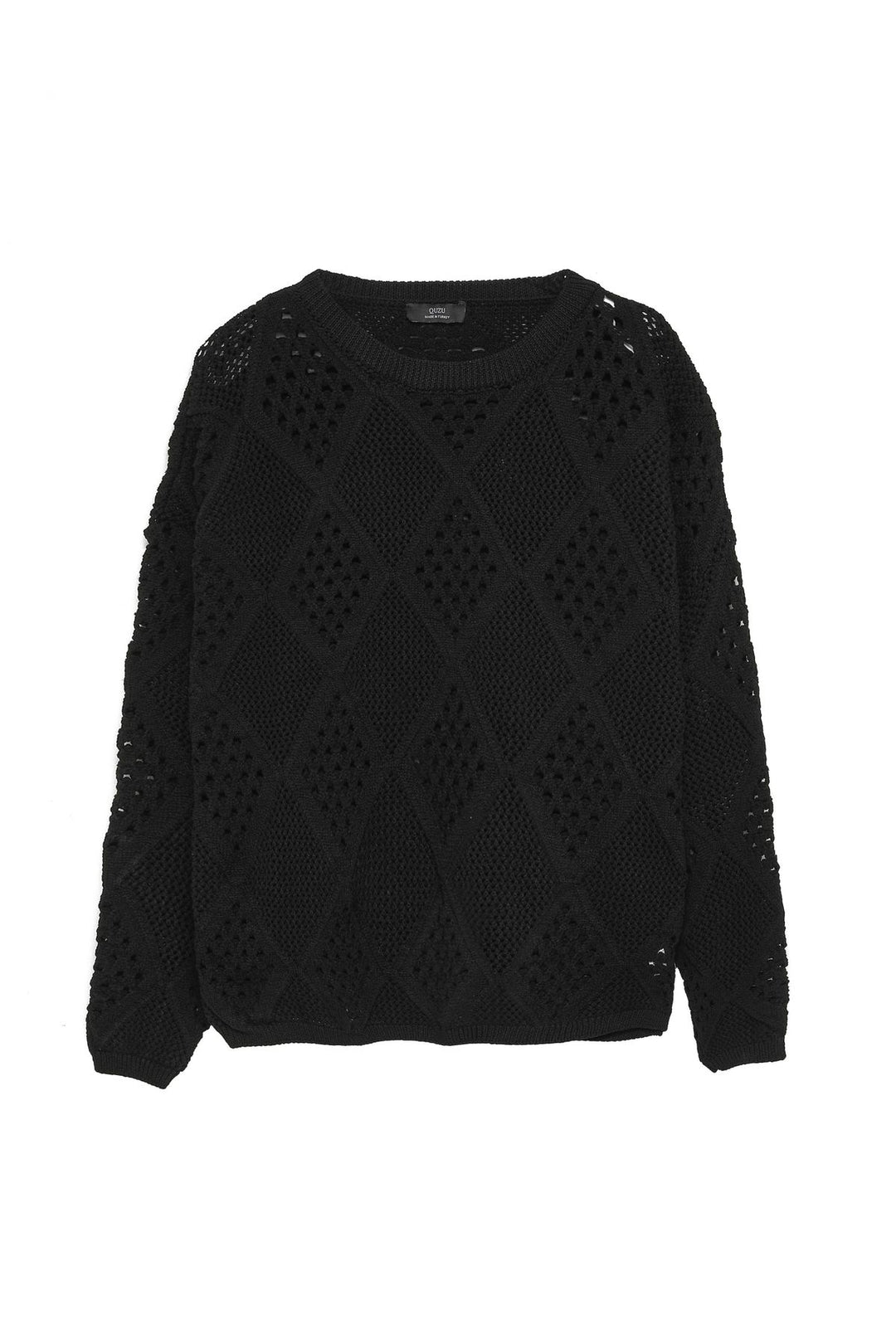 Crew Neck Perforated Knitwear Black