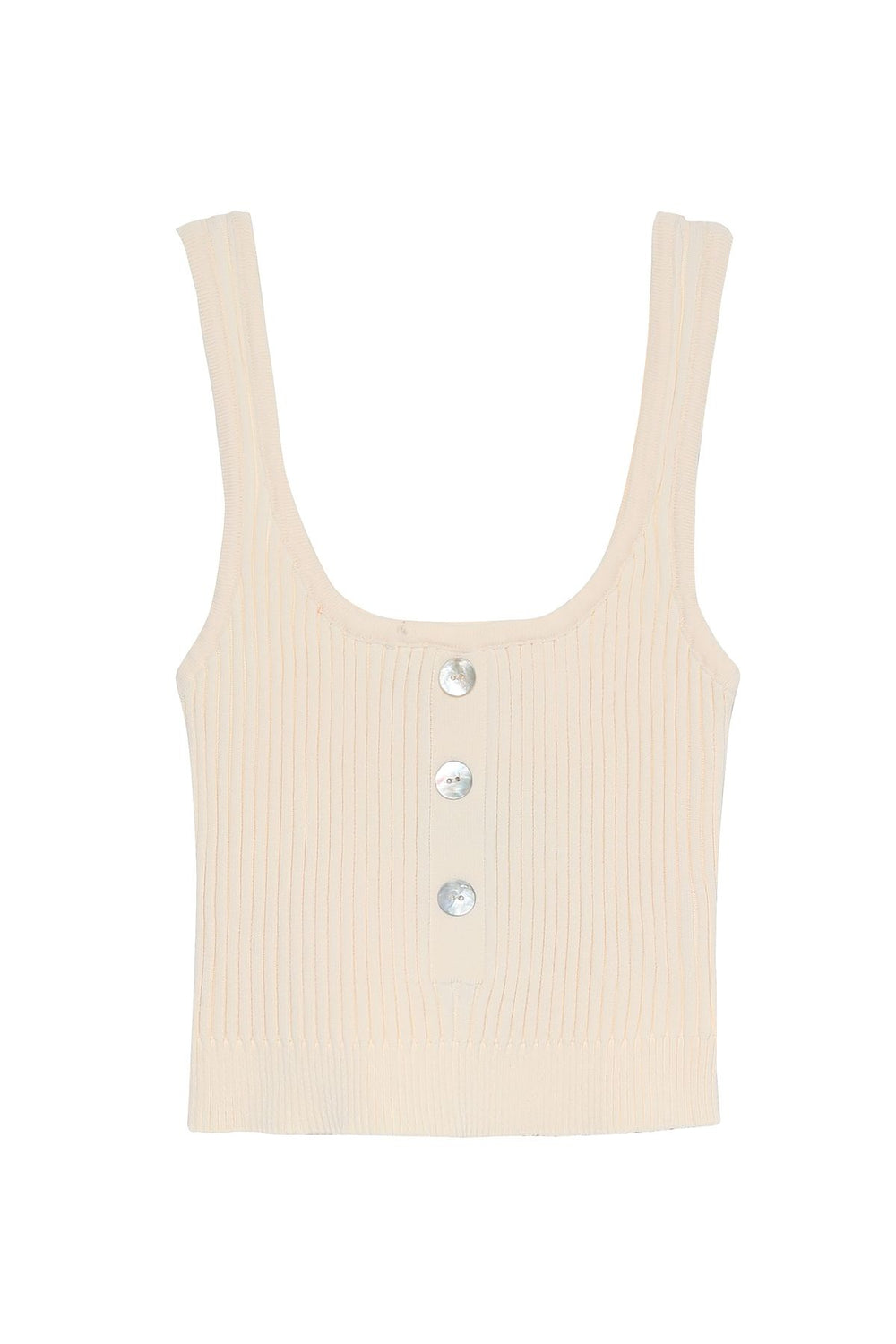 Button Detailed Strap Crop Knitwear Ecru