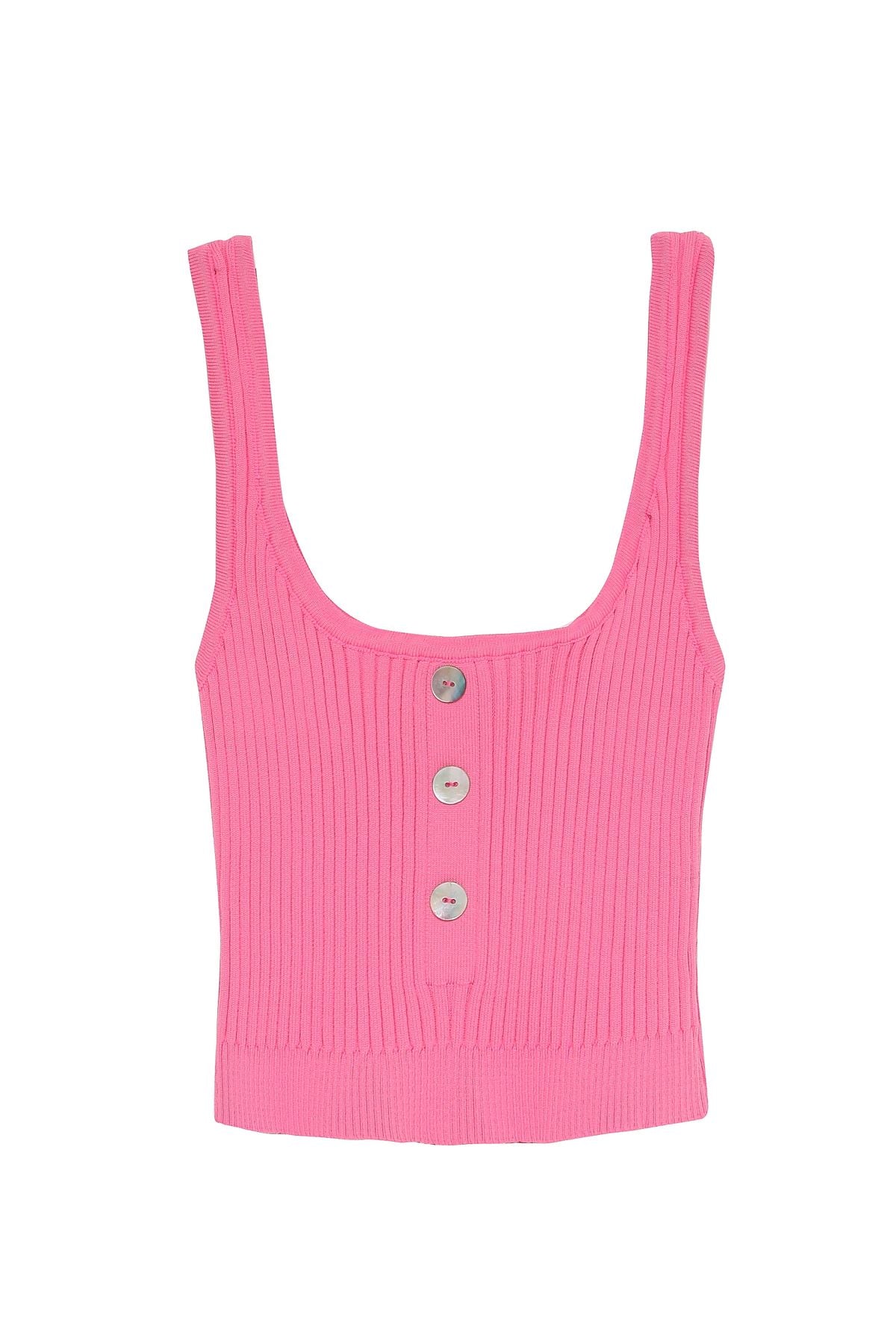 Button Detailed Strap Crop Knitwear Pink