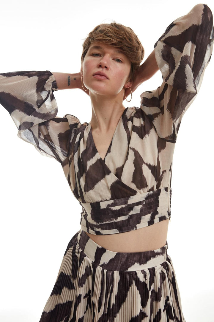 Patterned Chiffon Blouse Stone