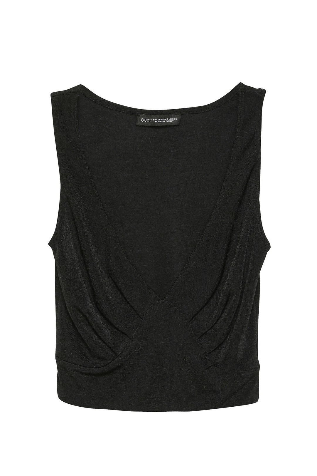 Derin V Yaka Crop Bluz Siyah