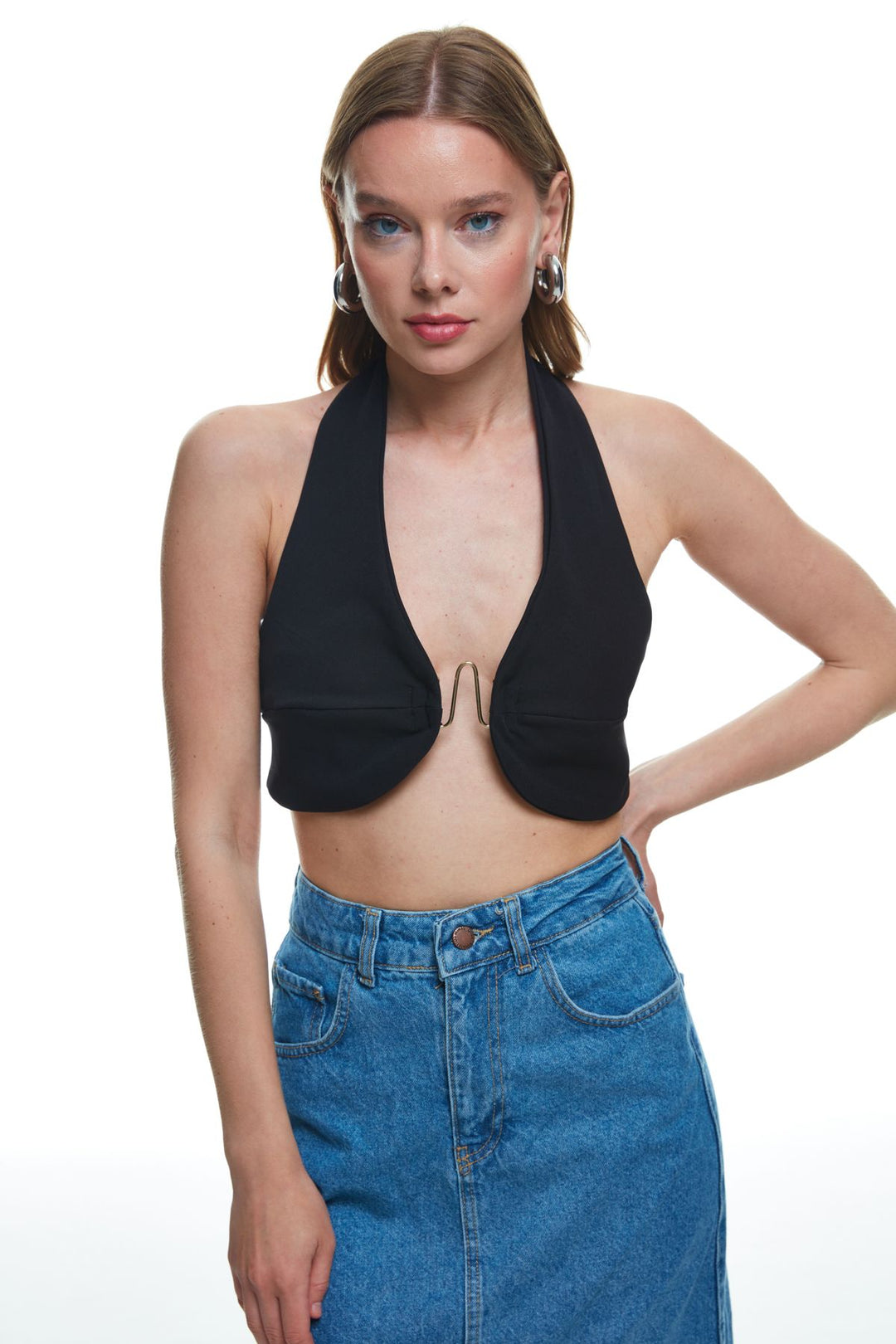 Toka Detaylı Büstiyer Bluz Siyah