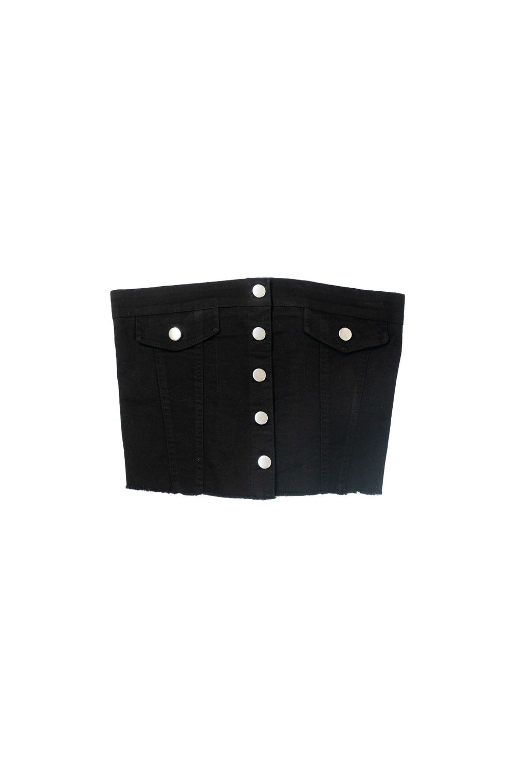 Düğme Detaylı Straplez Bluz Siyah
