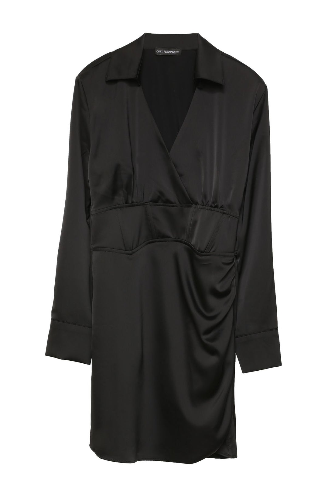 Double Breasted Neck Underwire Detailed Satin Dress Black