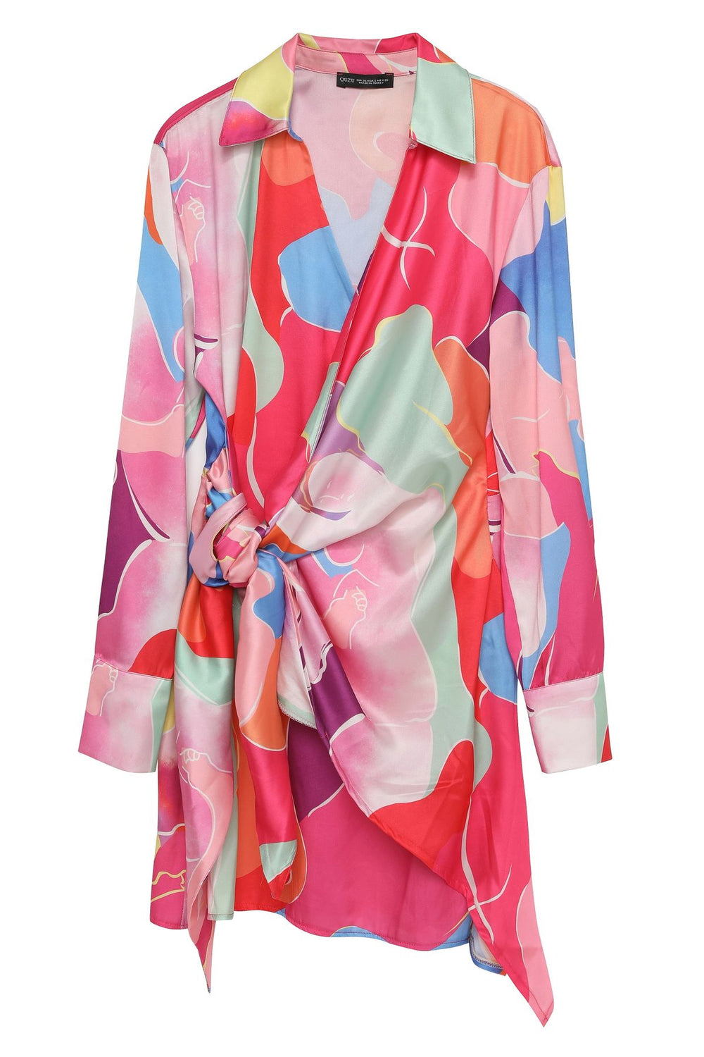 Colorful Patterned Double Breasted Dress Fuchsia