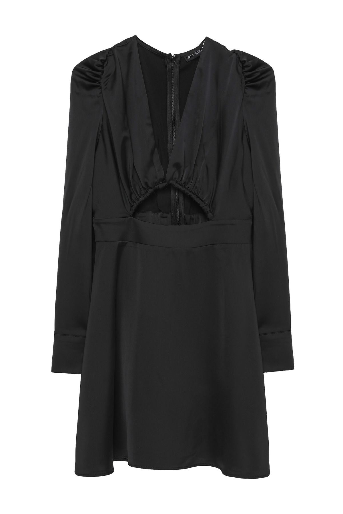 Window Detailed Satin Mini Dress Black – QUZU