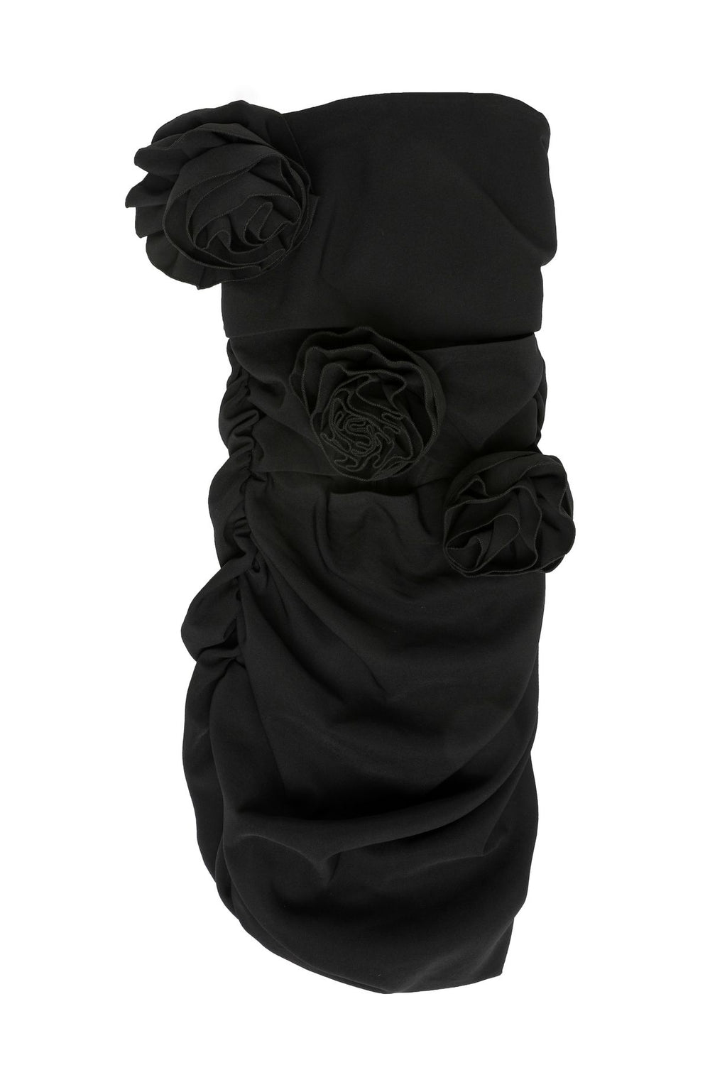 Gül Detaylı Dekolteli Strpazlez Mini Elbise Siyah