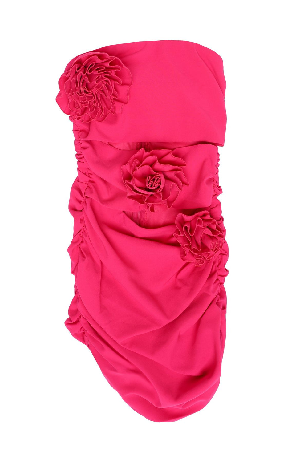 Rose Detailed Decollete Strapless Mini Dress Fuchsia