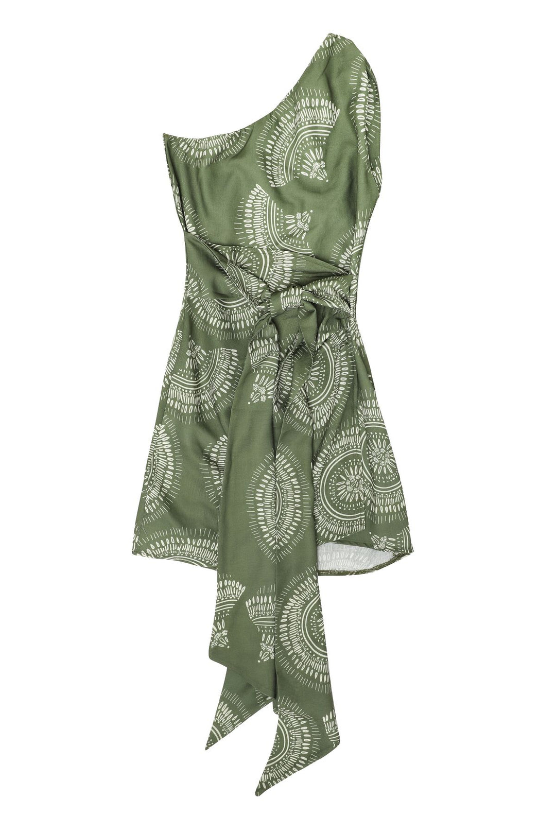 Patterned One Shoulder Pleated Dress Khaki