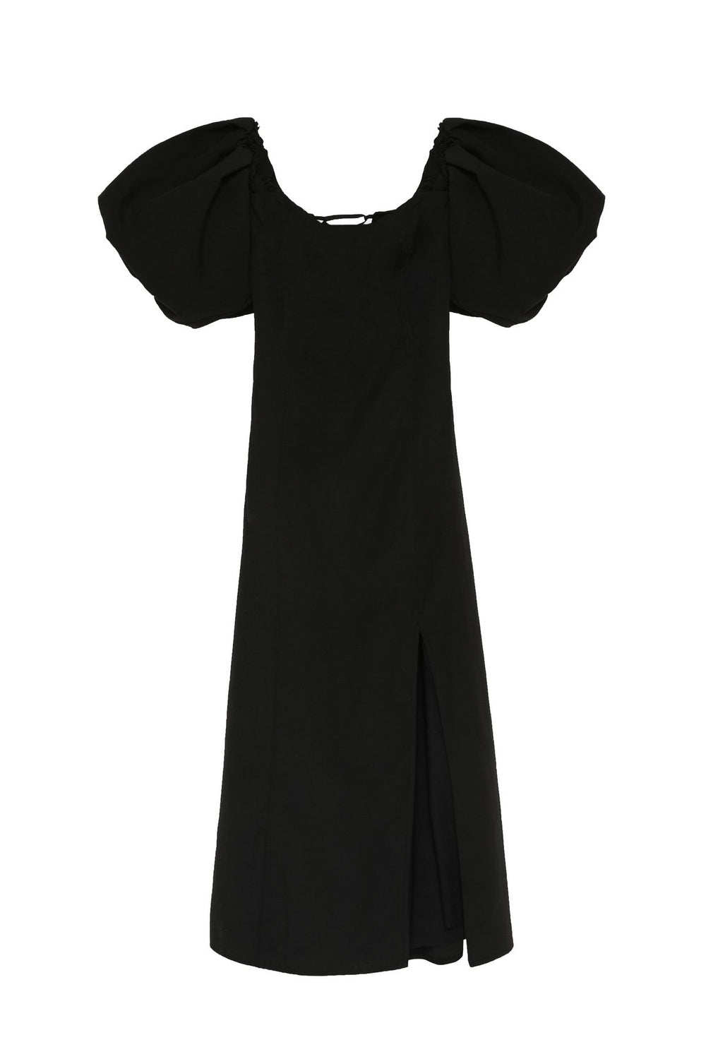 Balloon Sleeve Detailed Slit Dress Black