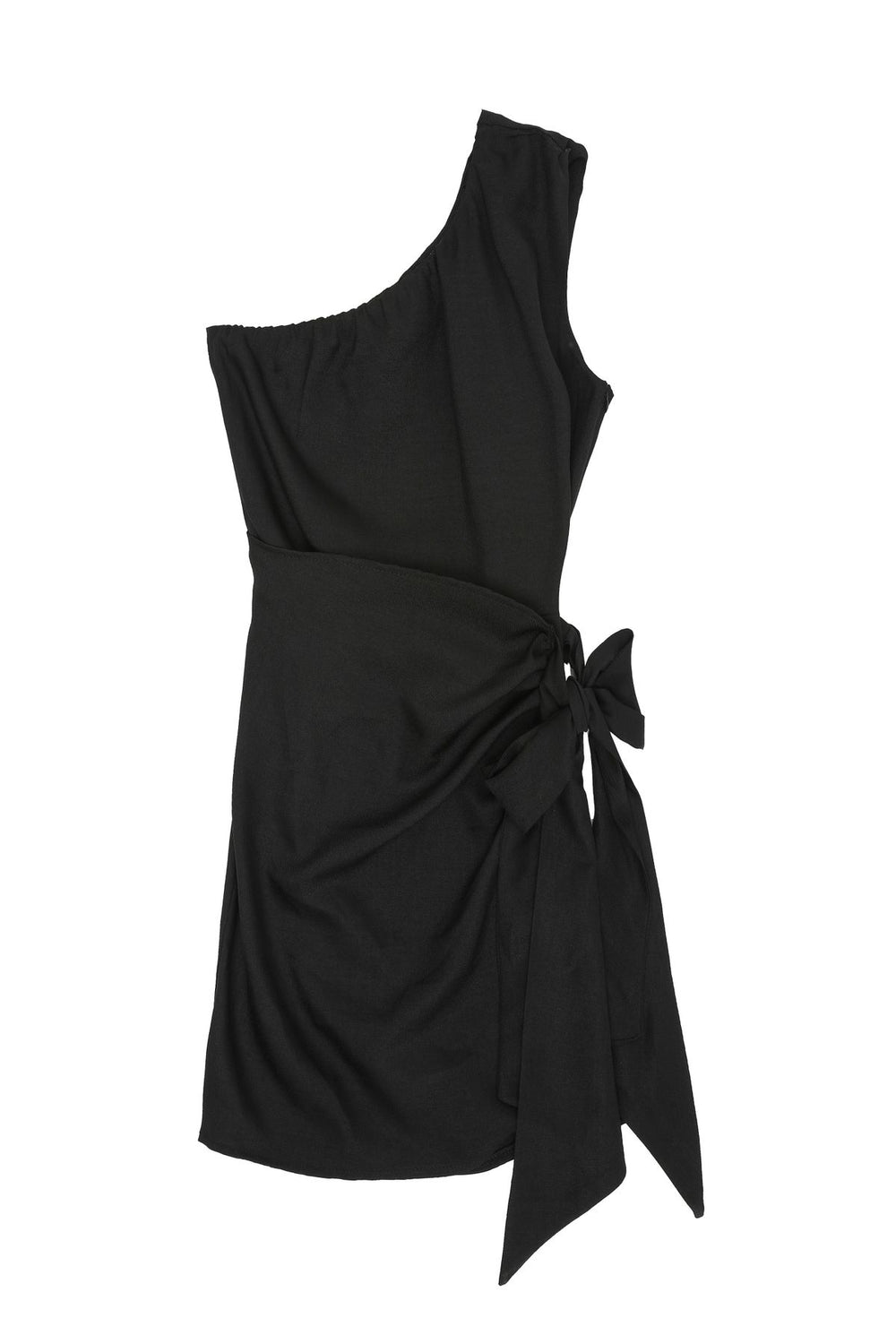 Tie Detailed One-Shoulder Mini Dress Black
