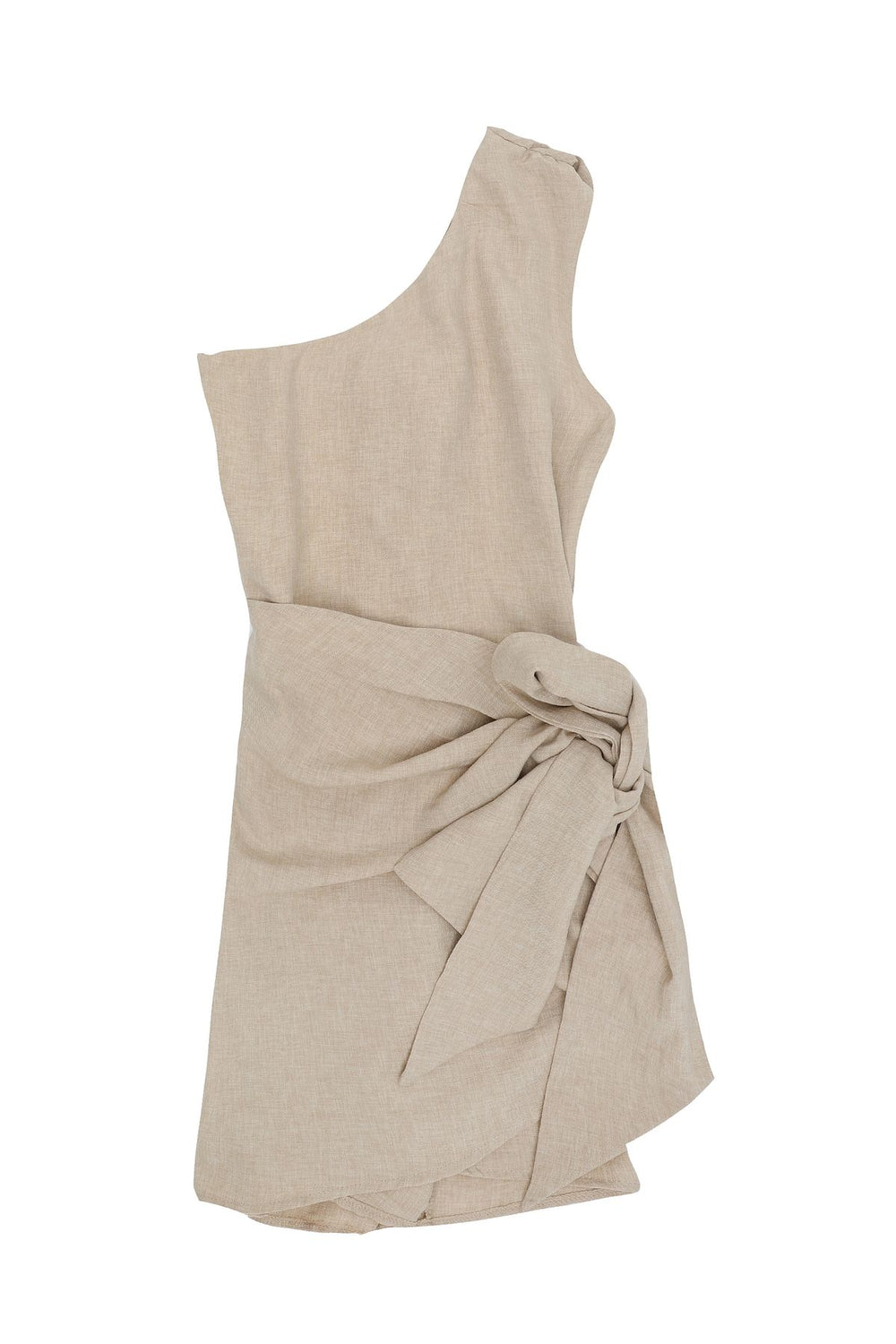 Tie Detailed One-Shoulder Mini Dress Stone