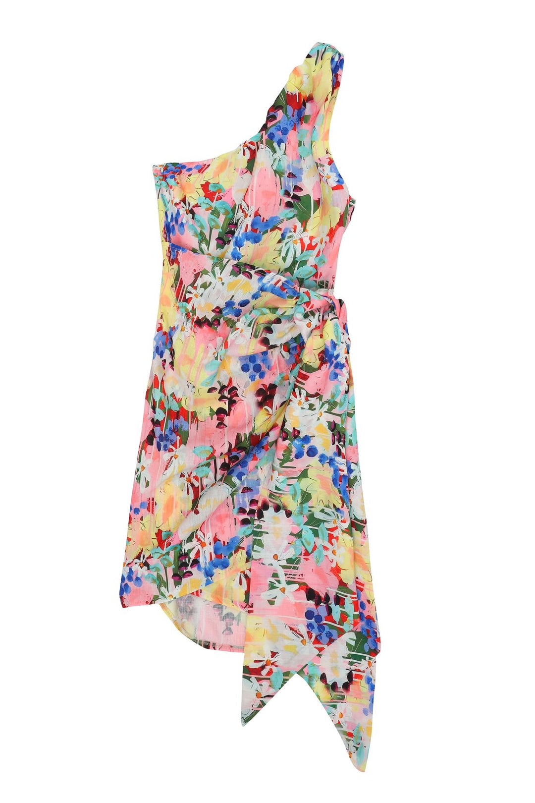 Floral Patterned One-Shoulder Mini Dress Pink
