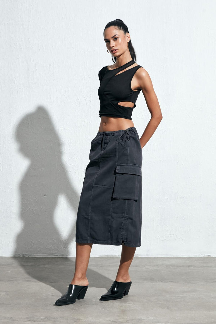 Pocket Detailed Cargo Midi Skirt Gray