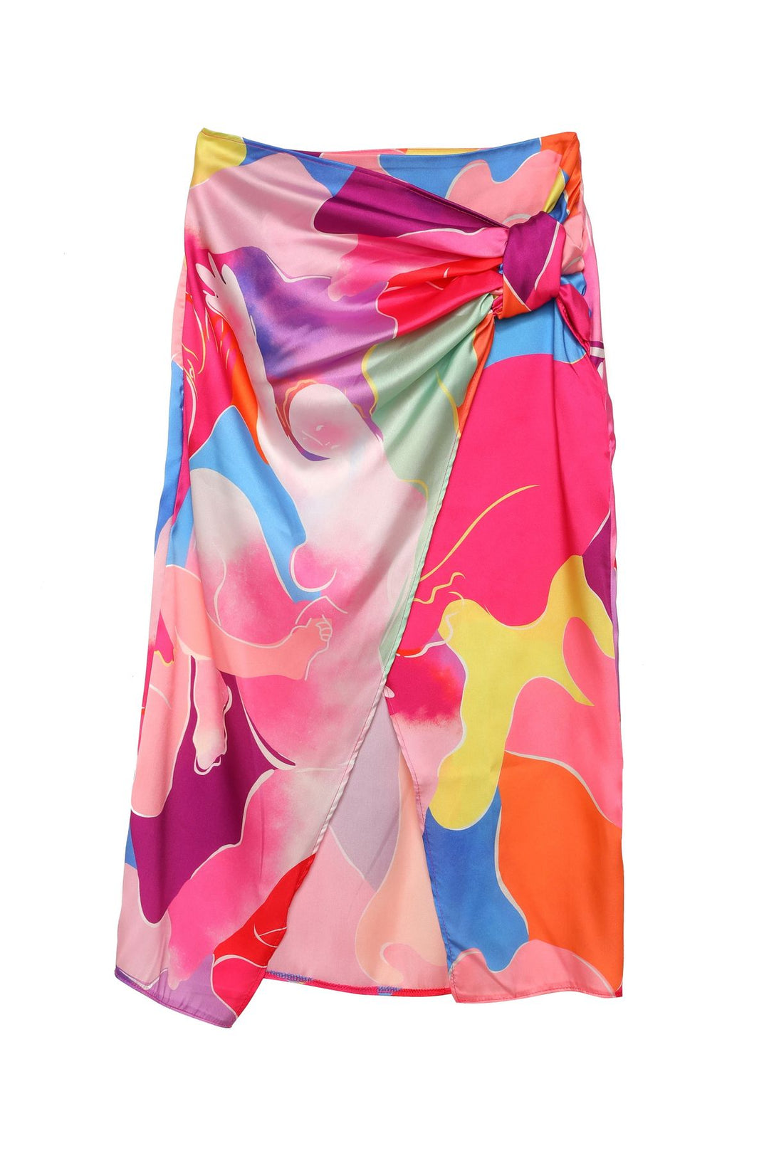 Wrapped Detailed Satin Skirt Fuchsia