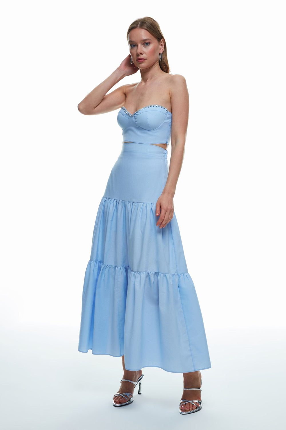 High Waist Long Skirt Light Blue