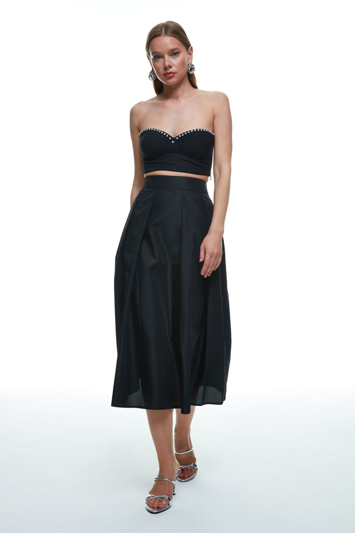 Pleated Pocket Midi Skirt Black