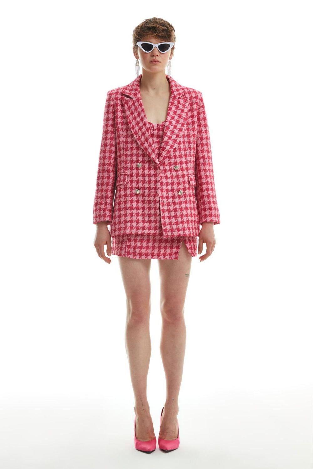 Renkli Tüvit Blazer Ceket Fuşya