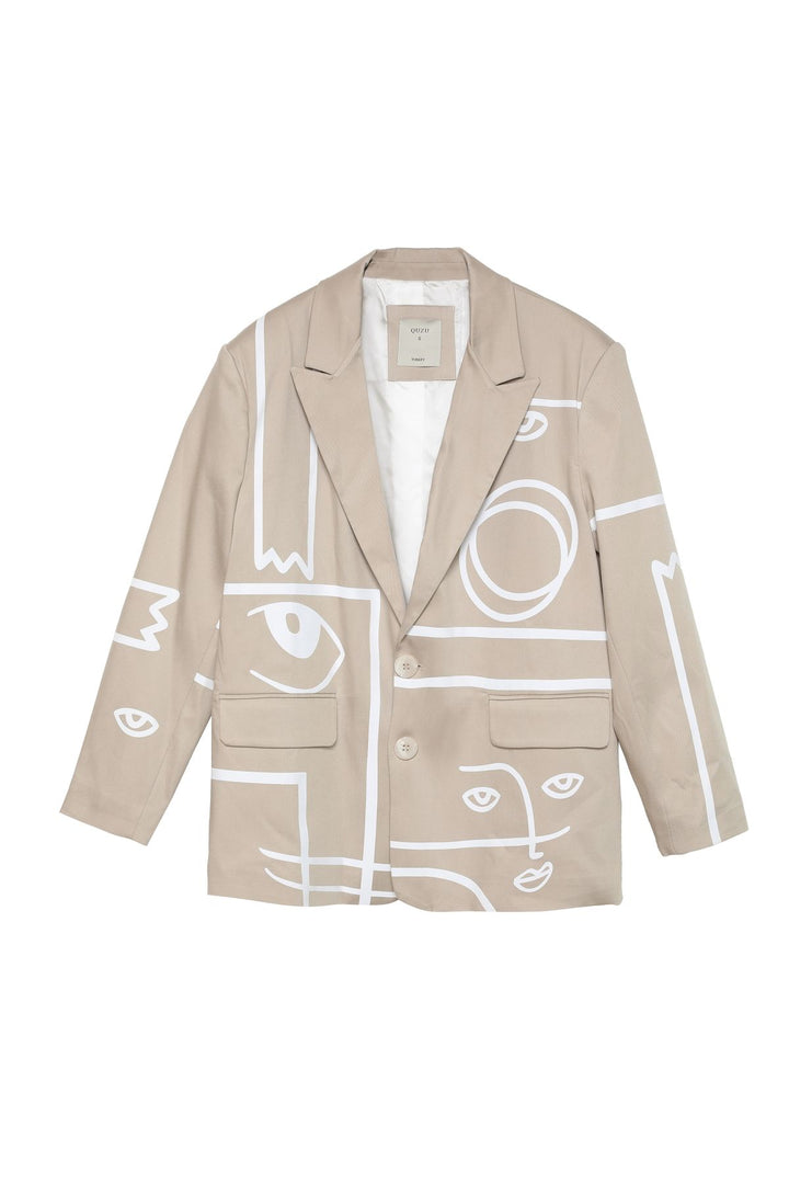 Desenli Blazer Ceket Taş