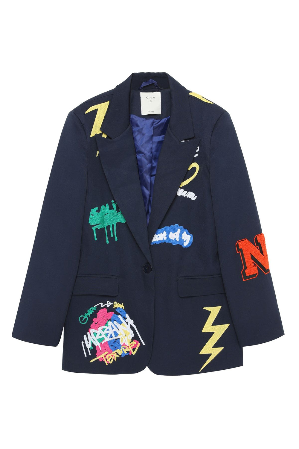 Nakış Detaylı Blazer Ceket Lacivert