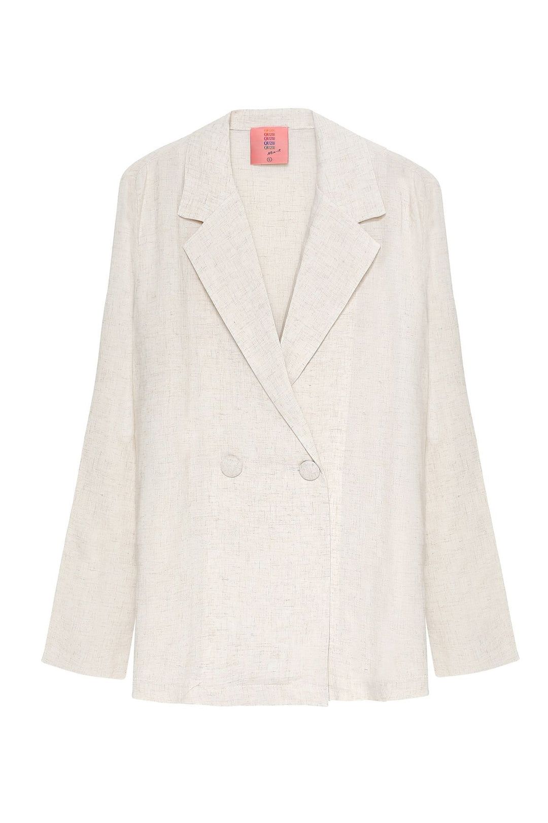 Double Breasted Collar Linen Shirt Jacket Natural