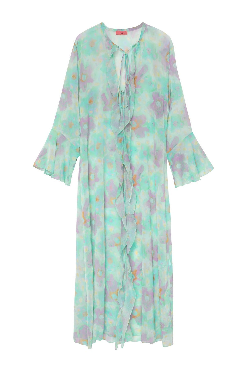 Tie Detailed Patterned Tulle Kimono Mint