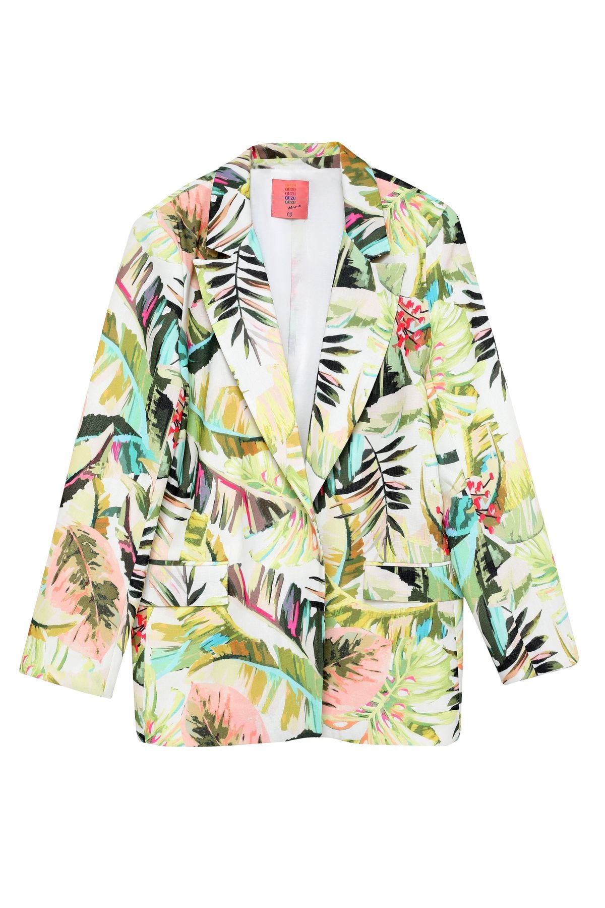 Floral Patterned Double Breasted Collar Blazer Jacket Green