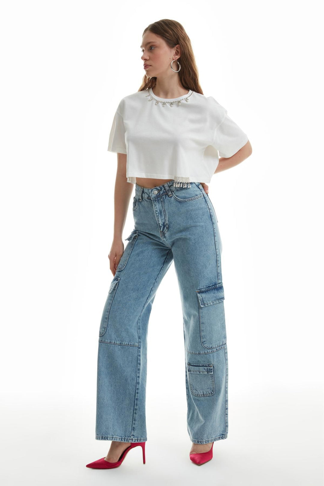 Pocket Detailed Cargo Jeans Ice Blue