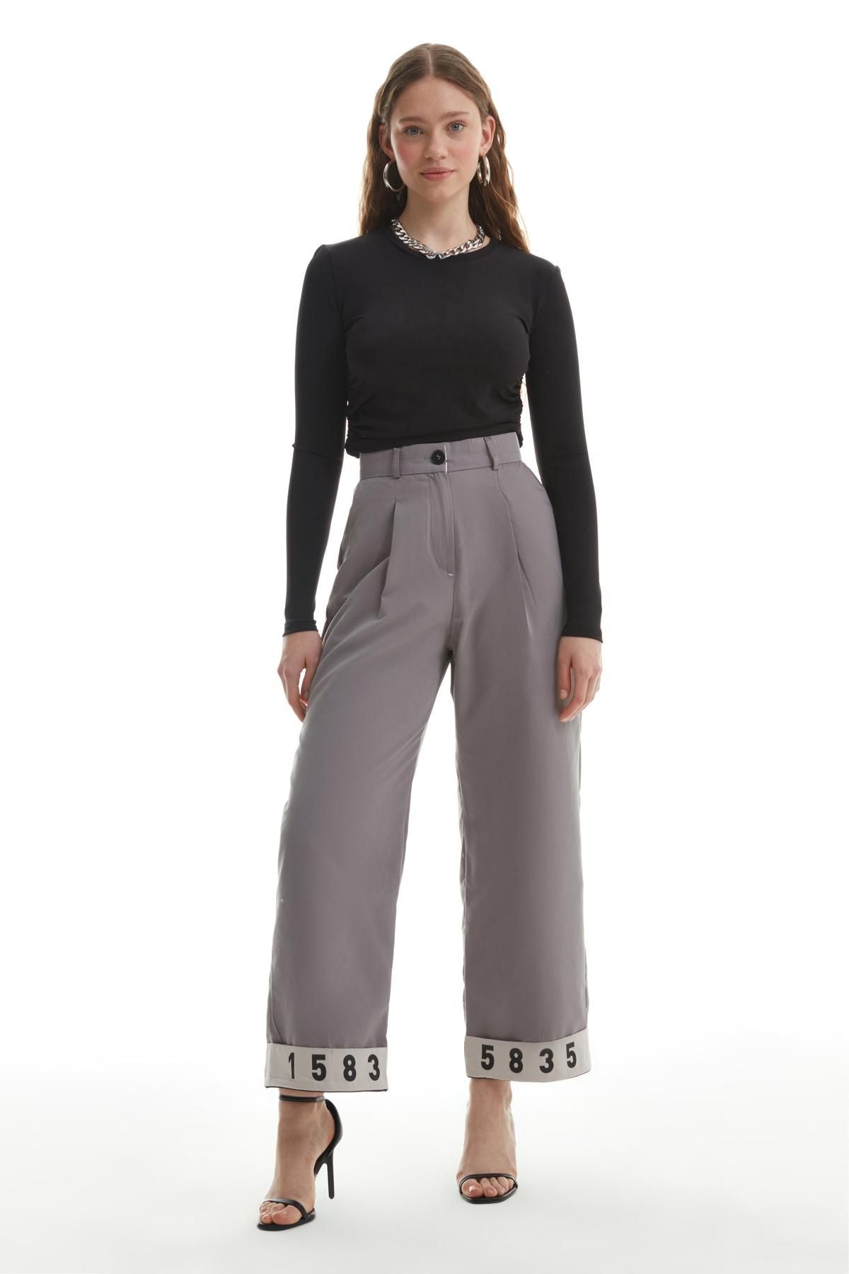 Printed Leg Canvas Trousers Gray