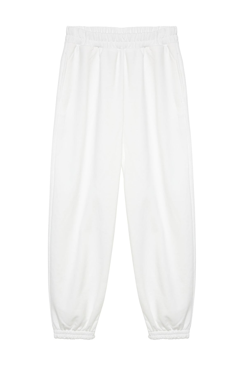 Ecru Sweatpants With Elastic Waist Pockets