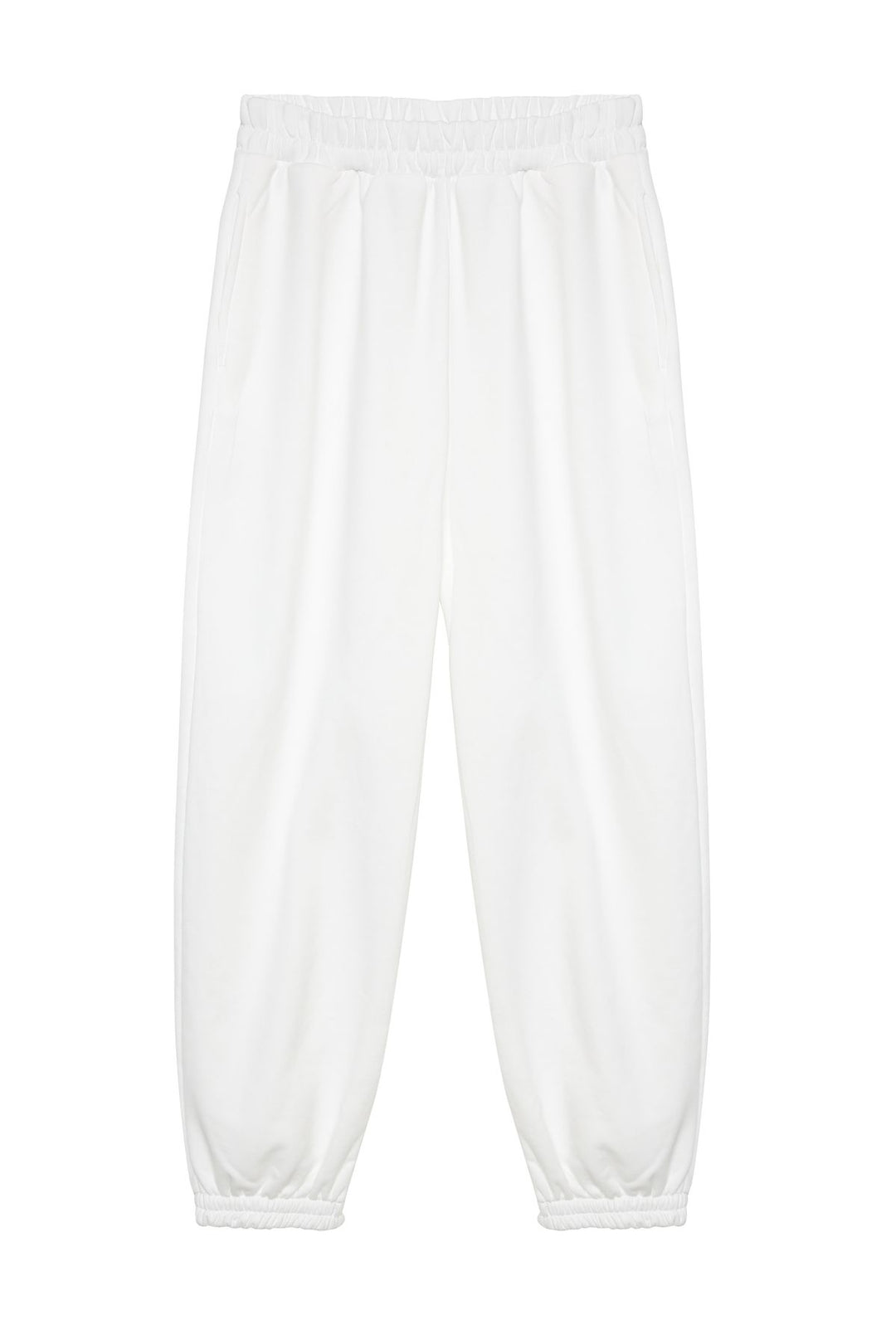 Ecru Sweatpants With Elastic Waist Pockets