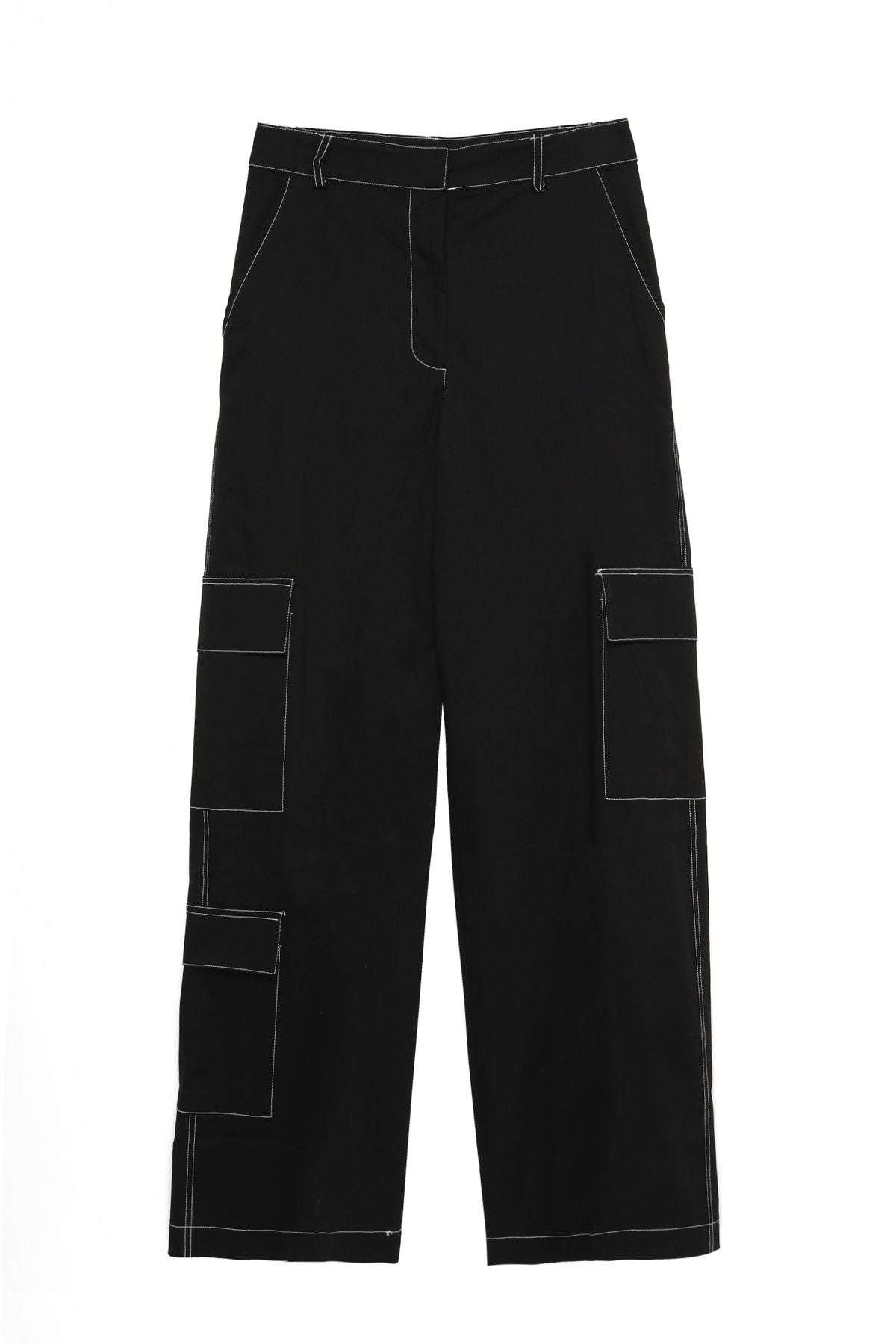 Contrast Stitching Detailed Cargo Trousers Black