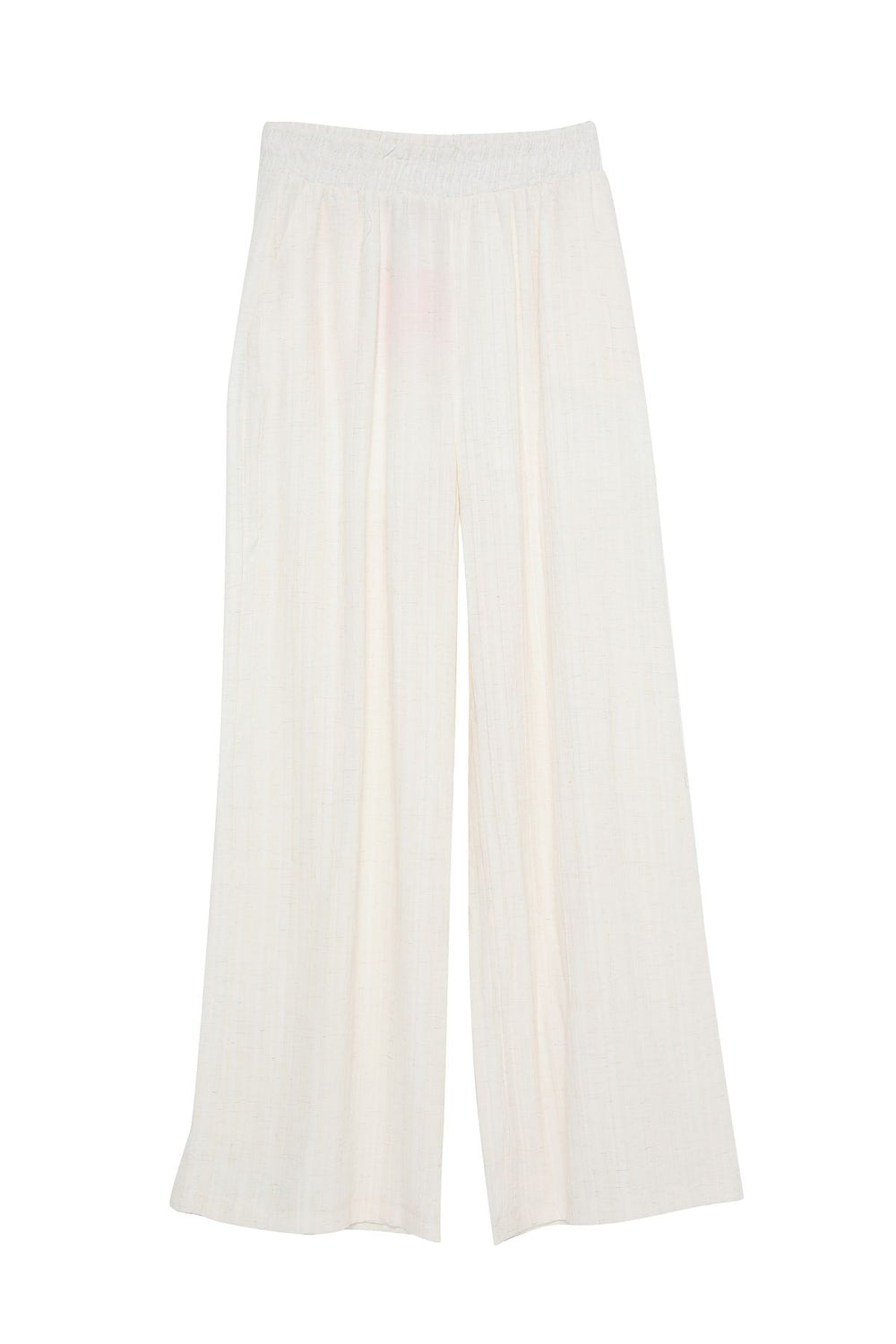 High Waist Trousers Natural with Elastic Waist