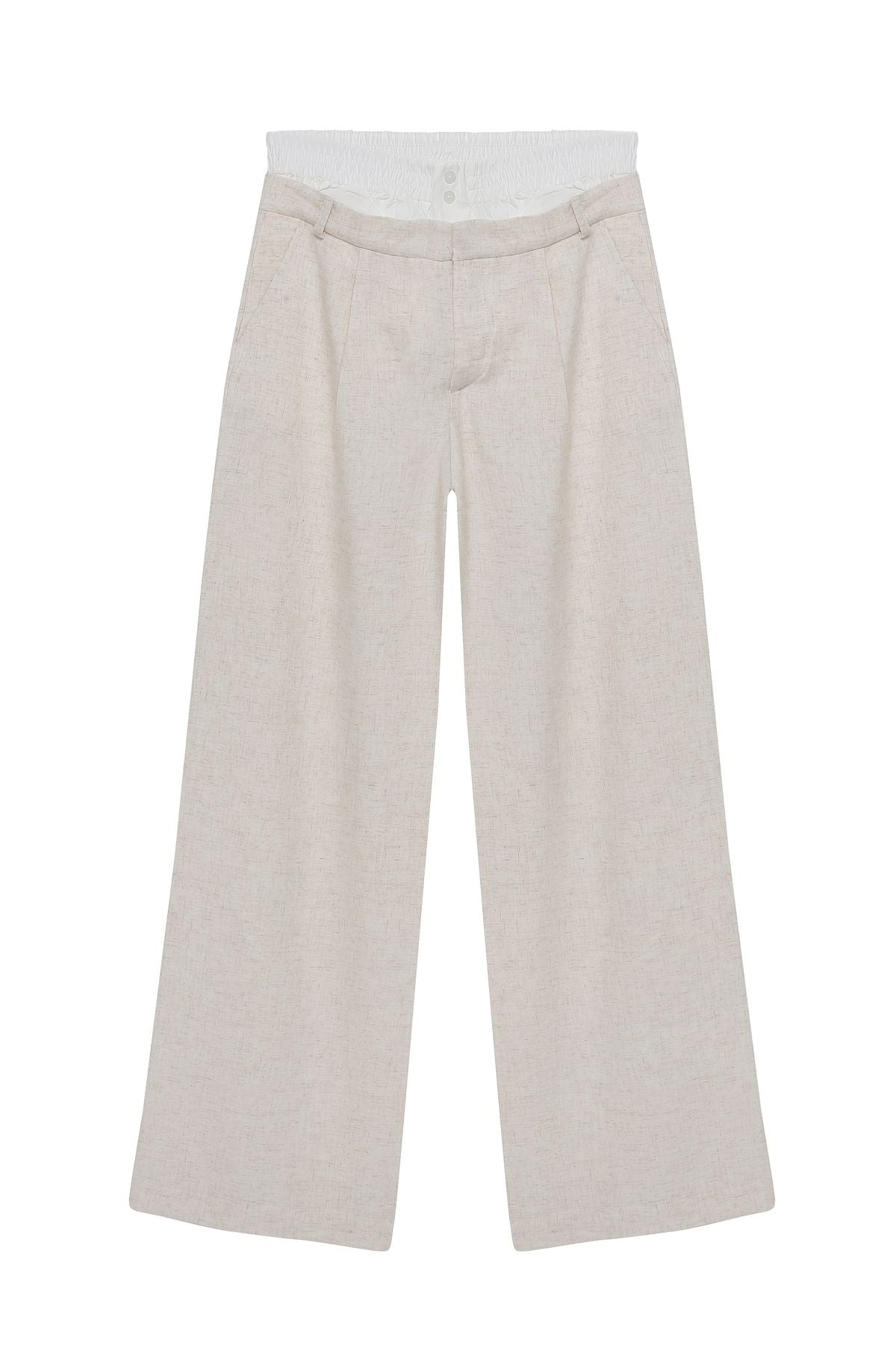 Waist Detailed Linen Palazzo Trousers Natural