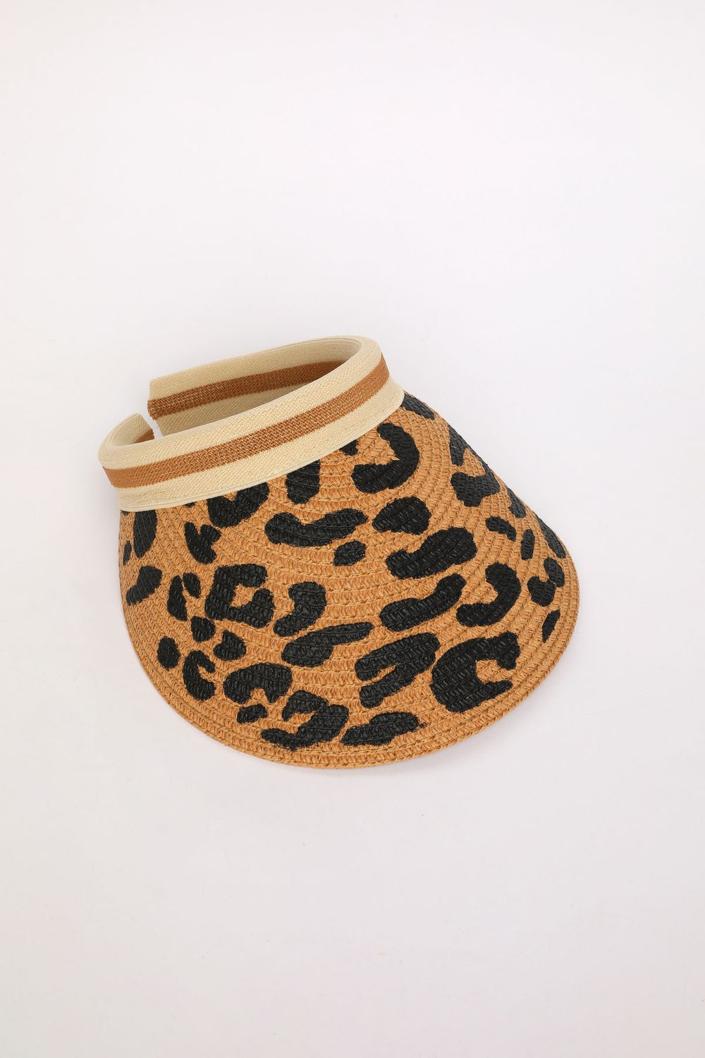 Leopard Straw Visor Hat Camel
