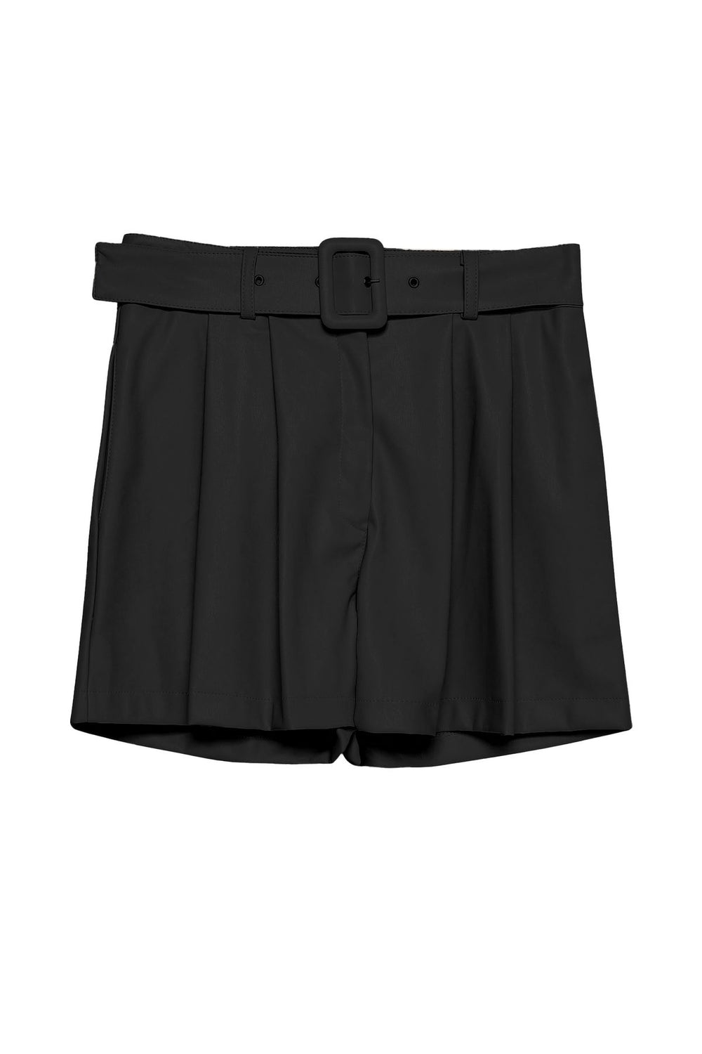 Belted Leather Shorts Black