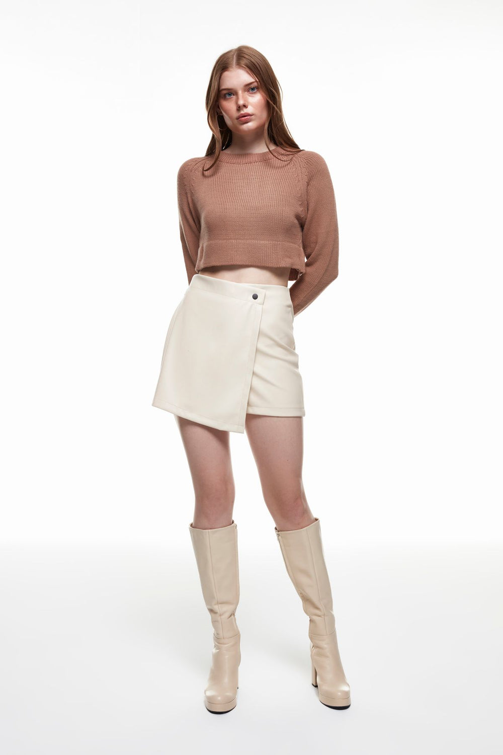 Wrap Leather Mini Shorts Skirt Stone