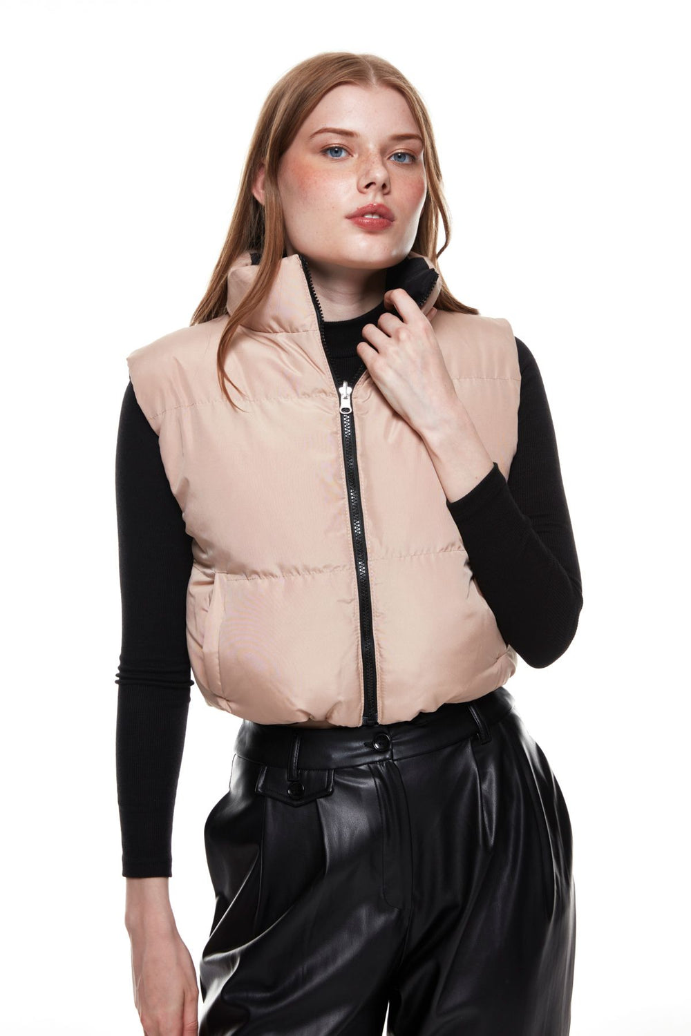 Double Sided Crop Puffer Vest Black
