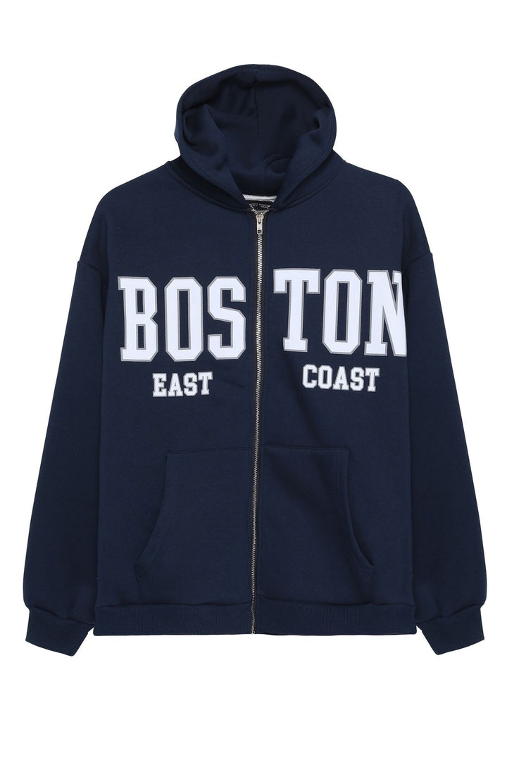 Yazı Baskılı Fermuarlı Sweatshirt Lacivert