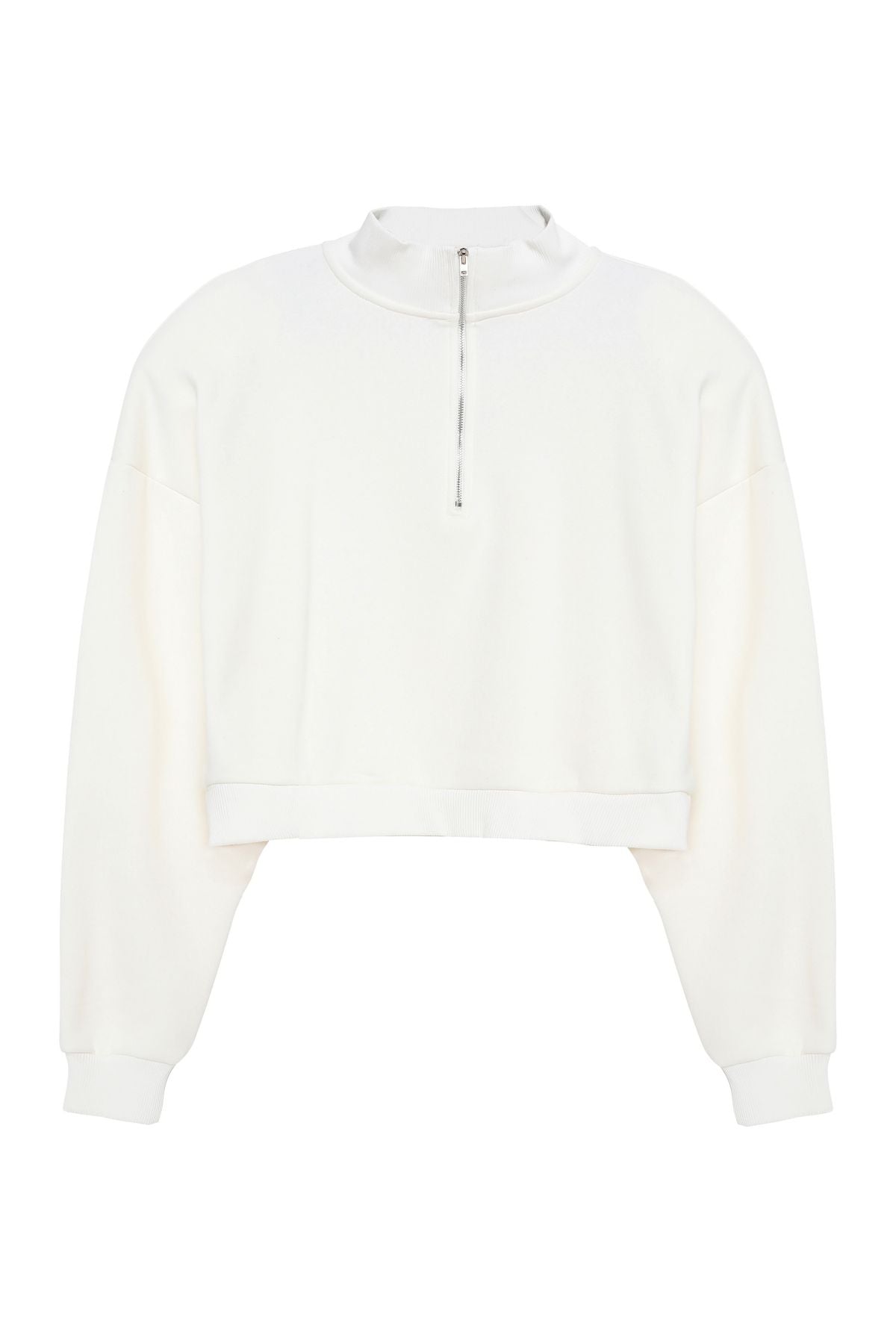 Zipper Detailed Crop Sweatshirt Ecru