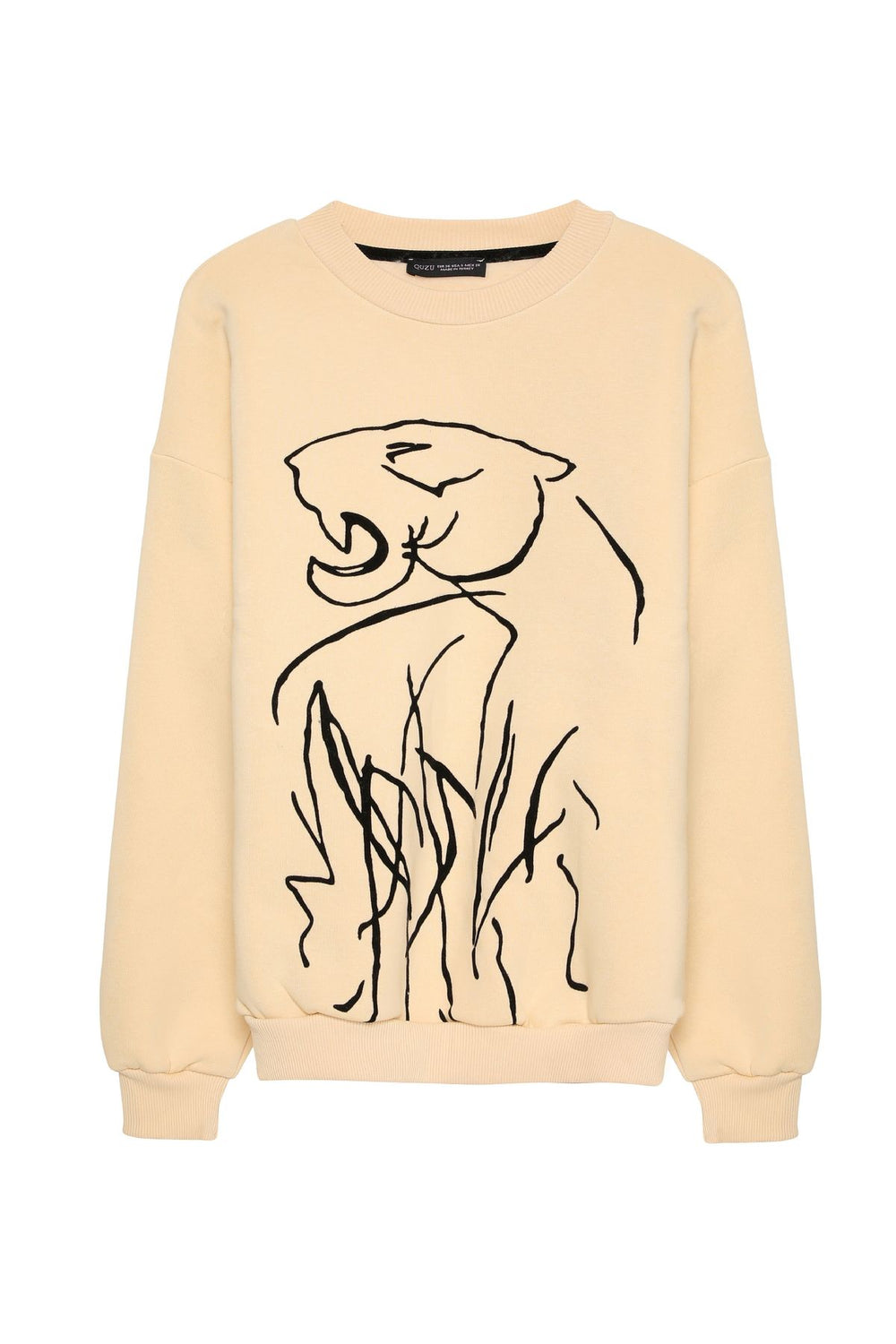 Fleece Printed Sweatshirt Beige