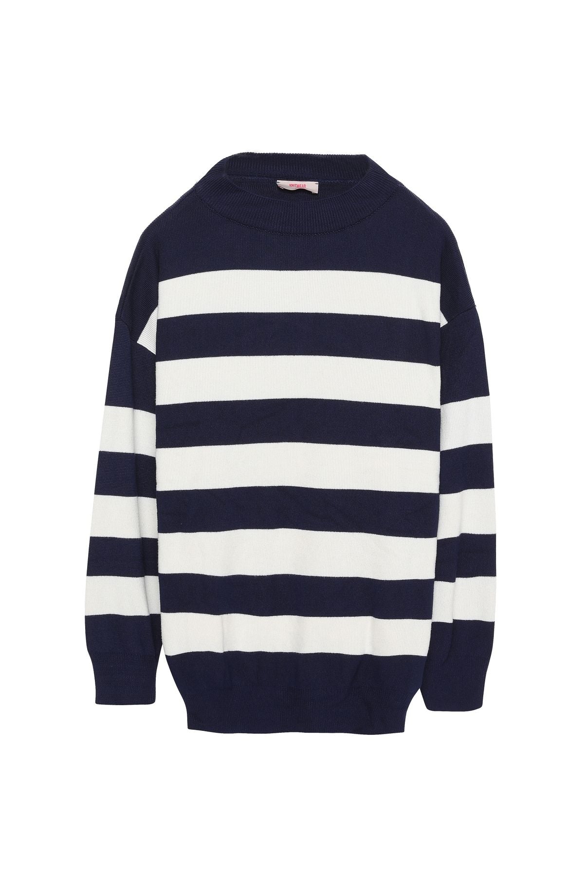 Color Blocked Knitwear Sweater Navy Blue-Cream