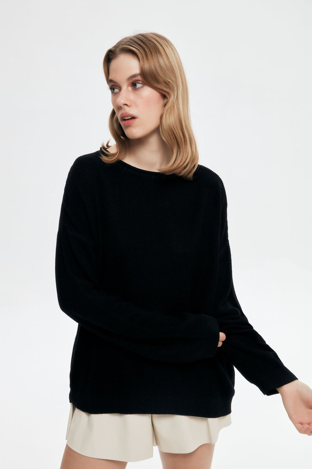 Knitted Detailed Thin Sweater Black