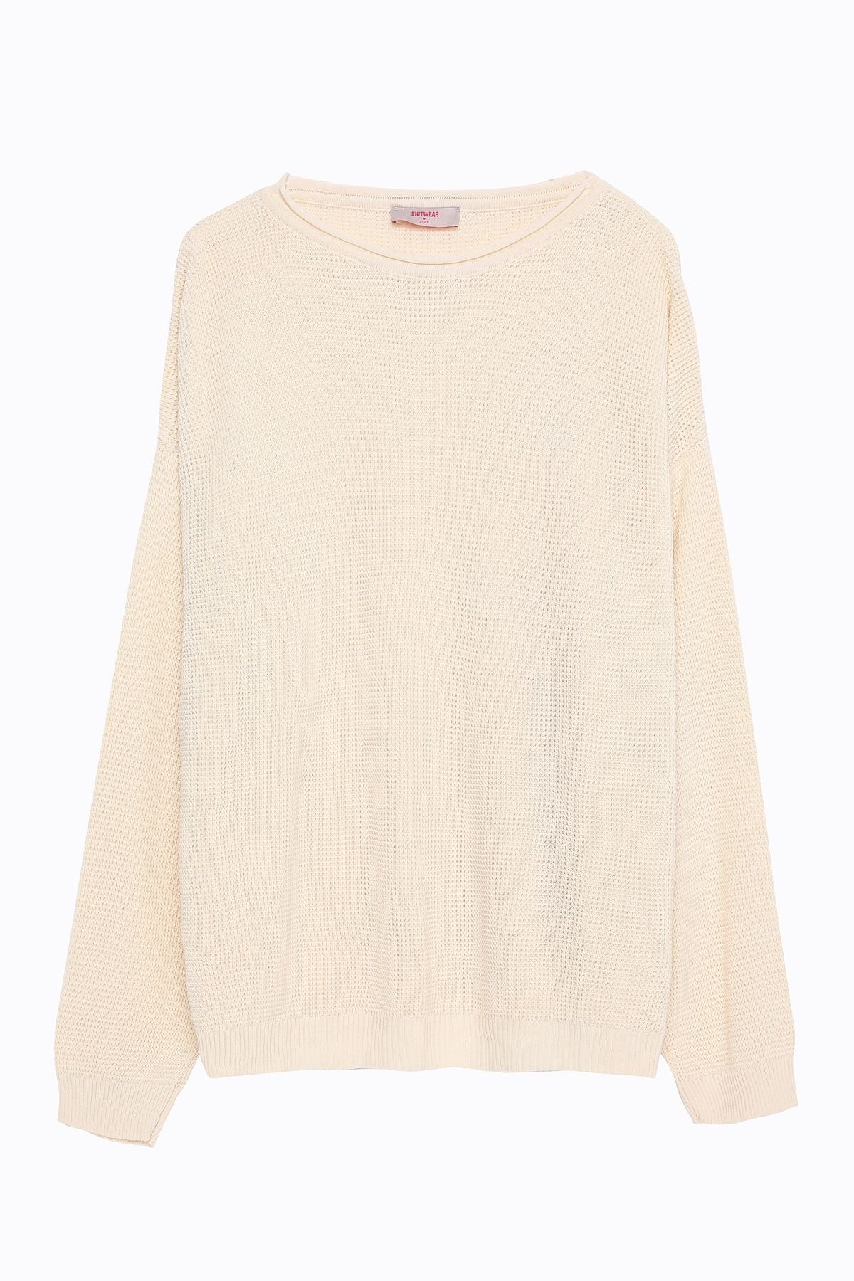 Knit Detailed Thin Sweater Cream